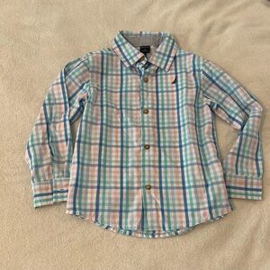 Nautica Boys Plaid Button Down Shirt Size 5 Long Sleeve